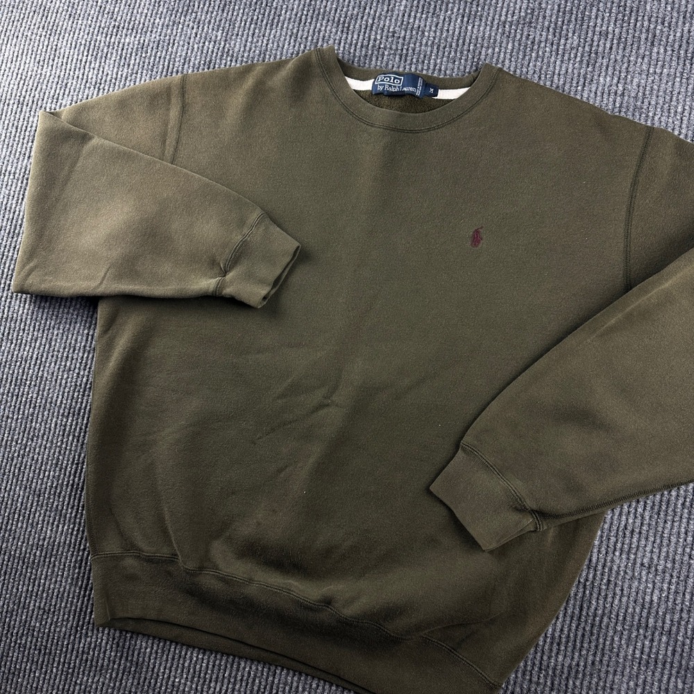 Polo Ralph Lauren Mens Medium Olive Green Crewneck Sweatshirt Fleece Pony Logo